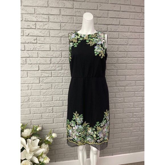 Donna Ricco Women Black Floral Embroidered Mesh Sheath Dress Size 10 - Picture 1 of 11